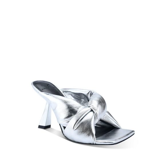 MARC FISHER Womens Silver Dellian Square Toe Slip On Leather Heeled Sandal 6 M - Picture 1 of 4